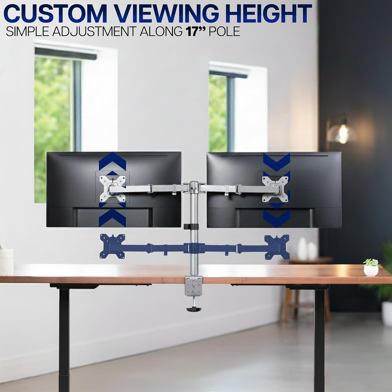 VIVO Dual Monitor Desk Mount, Heavy Duty Fully Adjustable Steel Stand, Holds 2 Computer Screens up to 30 inches and Max 22lbs Each, Gray Color, STAND-V002-GY