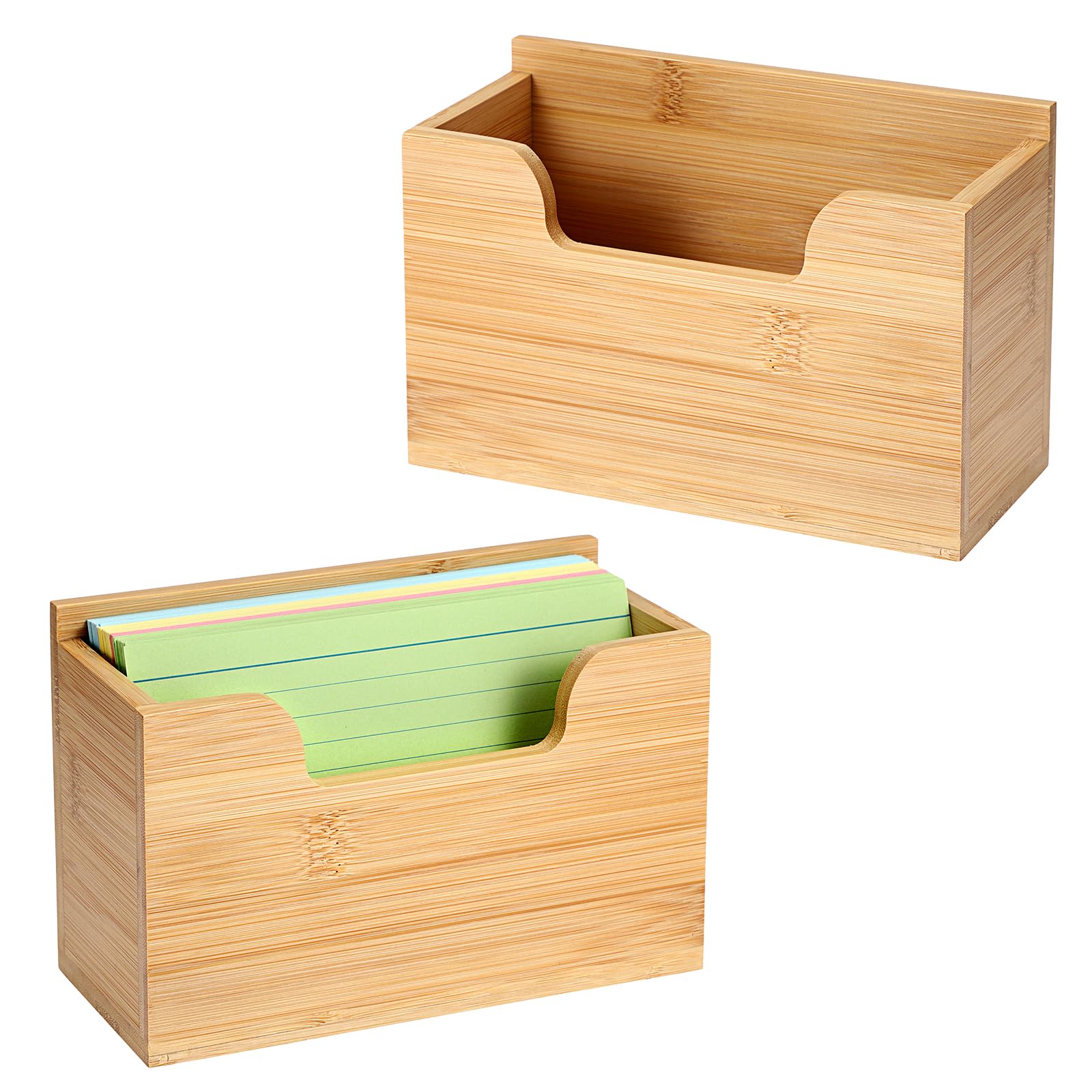 BTSKY Bamboo Index Card Storage Box, Index Card Storage Rack for Home Office Classroom (2 PACK, 4'' x 6'')