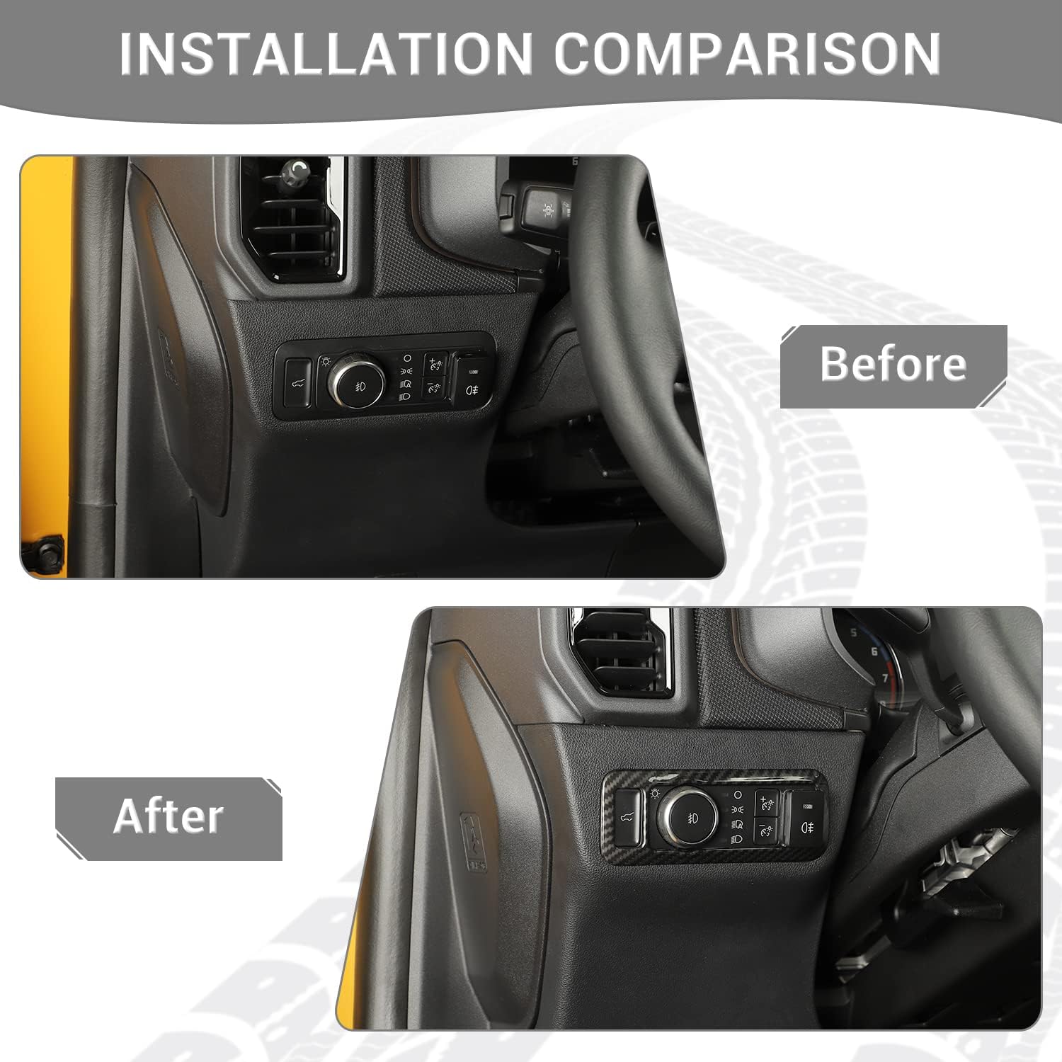 for Bronco Headlight Switch Panel Trim Cover for Bronco/Bronco Sport 2021-Present for Mustang 2024-Present Black Carbon Fiber Interior Accessories