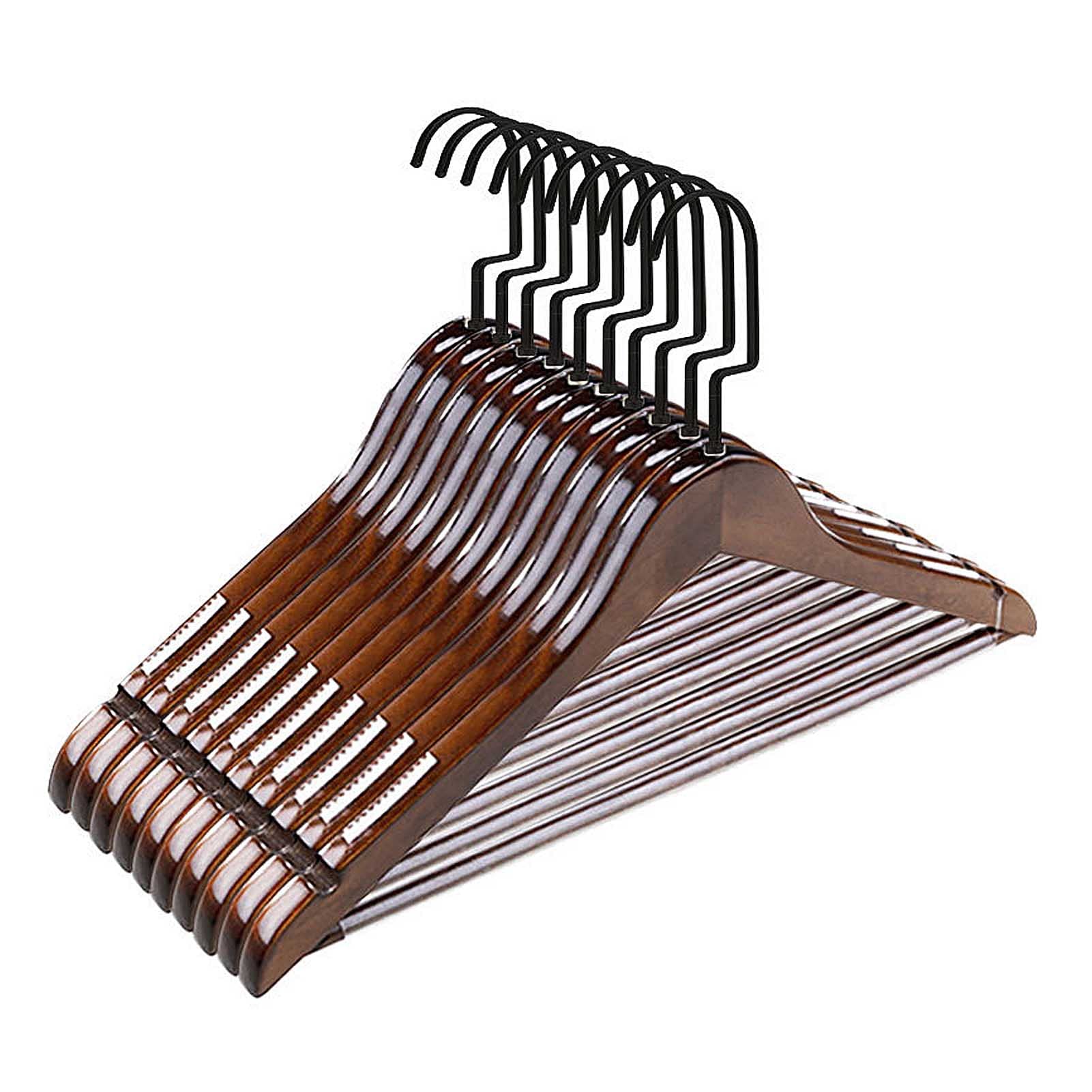 Cintres en bois massif pack de 20 avec barre pantalon et crochet 360