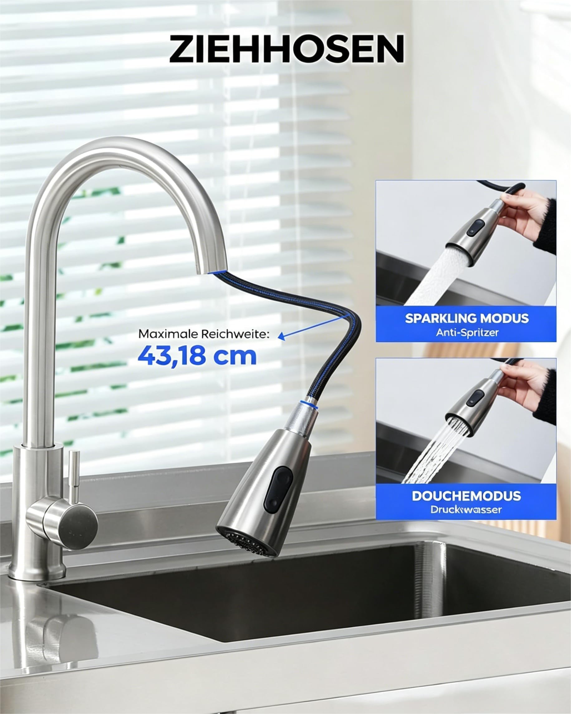 Edelstahl Spülbecken Freistehend Mit Arbeitstisch & Schublade