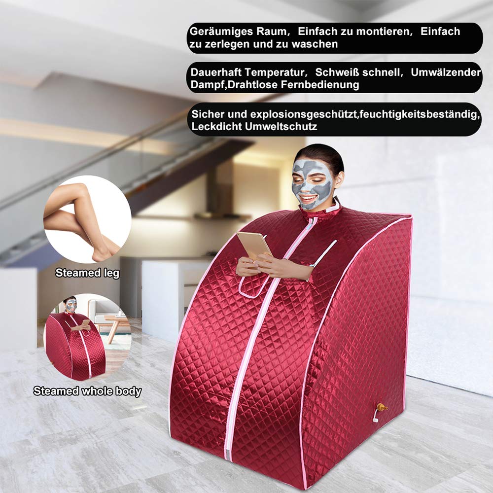 Mini Sauna, sauna parowa do domu, generator pary SPA sauna parowa do domu z namiotem do sauny i pilotem zdalnego sterowania, temperatura (75 * 35 * 25 cm - czerwona)