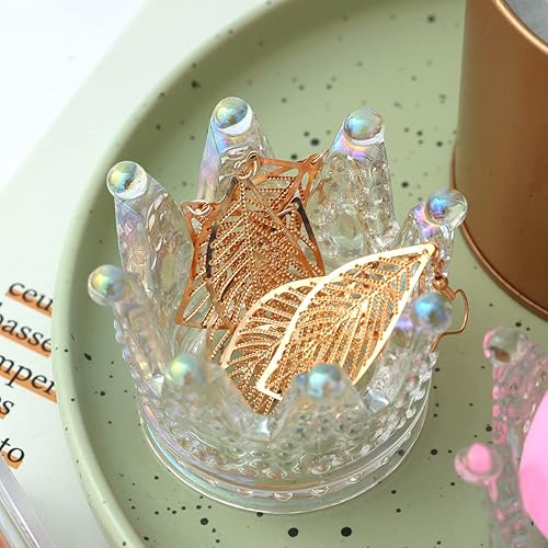 Miniatura 5 de Juego de 3 portavelas de cristal con forma de corona, esponja de maquillaje, licuadora, estante de almacenamiento, joyería para relojes, decoración