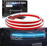 Vista 45 de Tira de luz para capó de automóvil, 79 pulgadas, tira de luces LED blancas para capó, flexible, impermeable, escaneo dinámico DC12V, luces