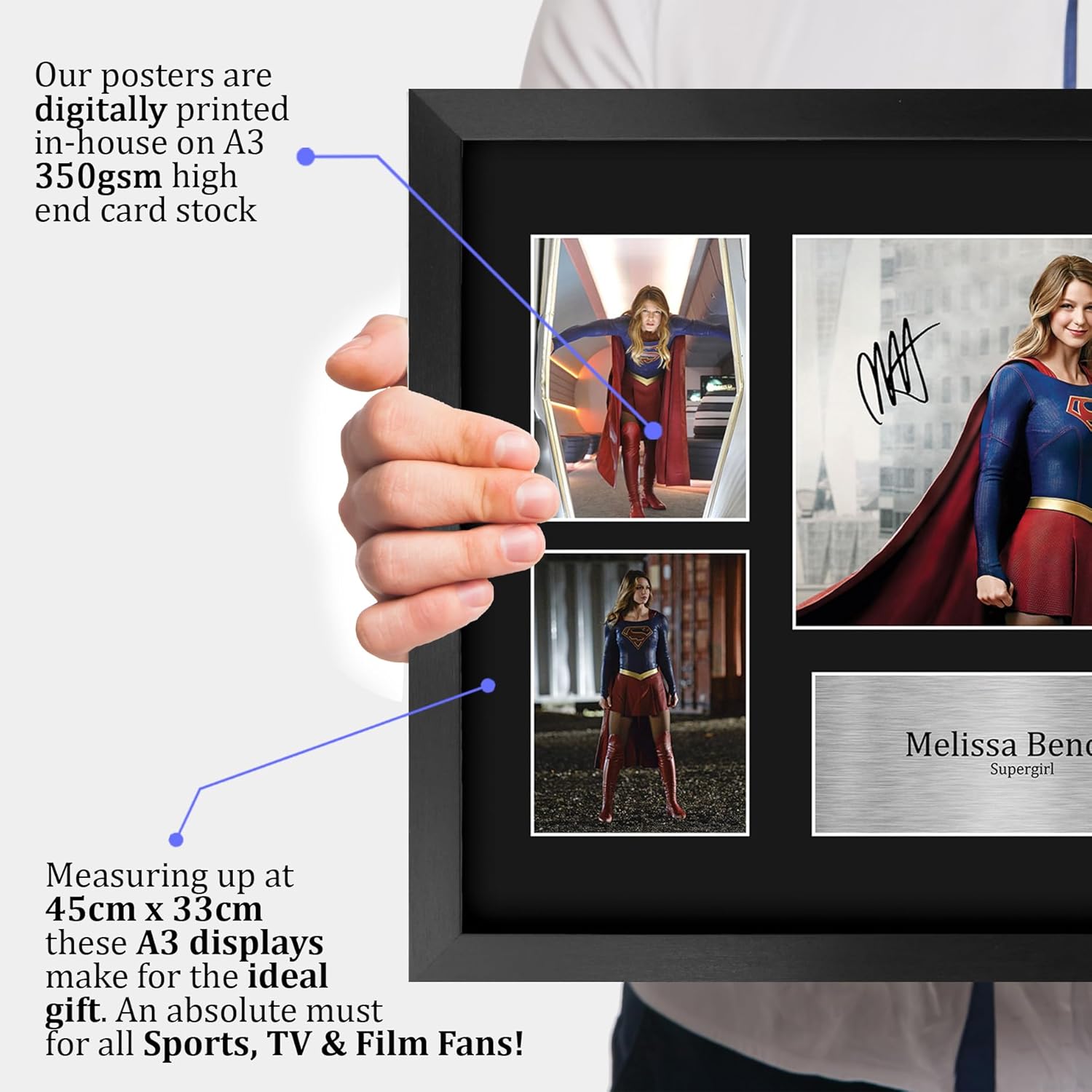 HWC Trading Melissa Benoist Supergirl Gifts Printed Signed Autograph Presentation Photo Montage Display for TV Show Fans - 16" x 12" Framed