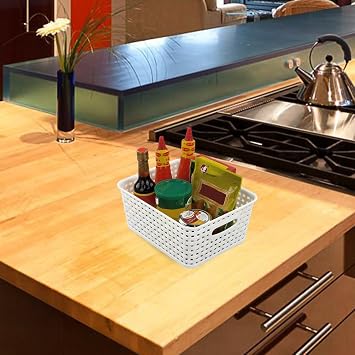 White Plastic Weave Baskets, 4-Pack