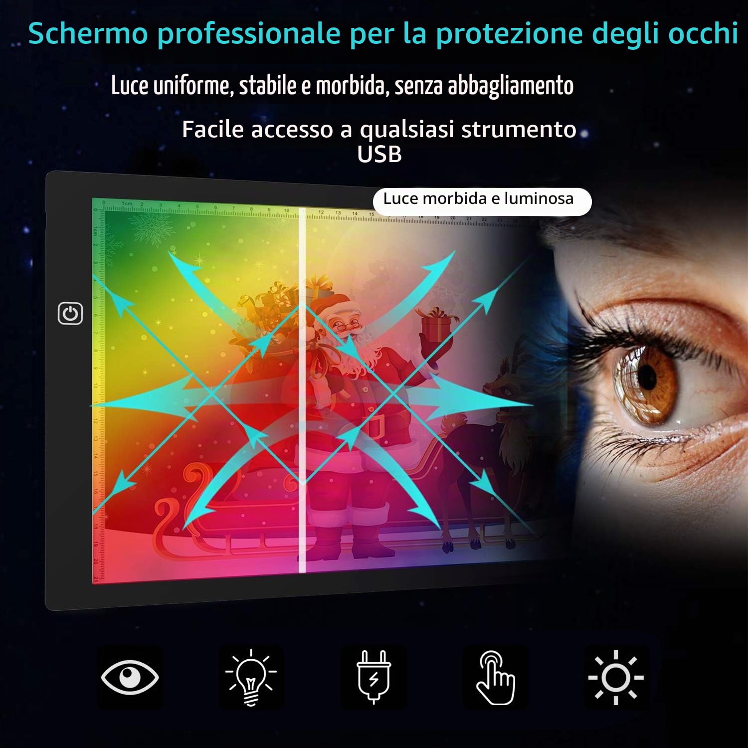 Tavolo luminoso per disegno A4, tavolo luminoso per tavolo da disegno A4 LED Tablet di luce 3 modalità di illuminazione, Light Pad ultra sottile con pannello touch intelligente e per artisti