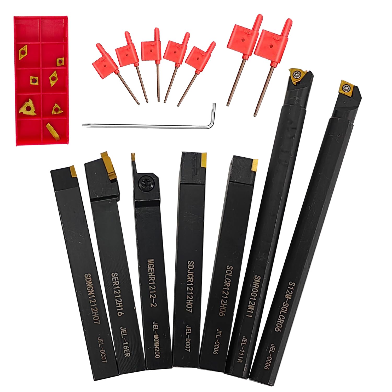 Set Portautensili Per Tornio Con Inserti In Carburo - 14 Pezzi, Gambo 10 Mm, Per Tornitura E Alesatura, CCMT E DCMT