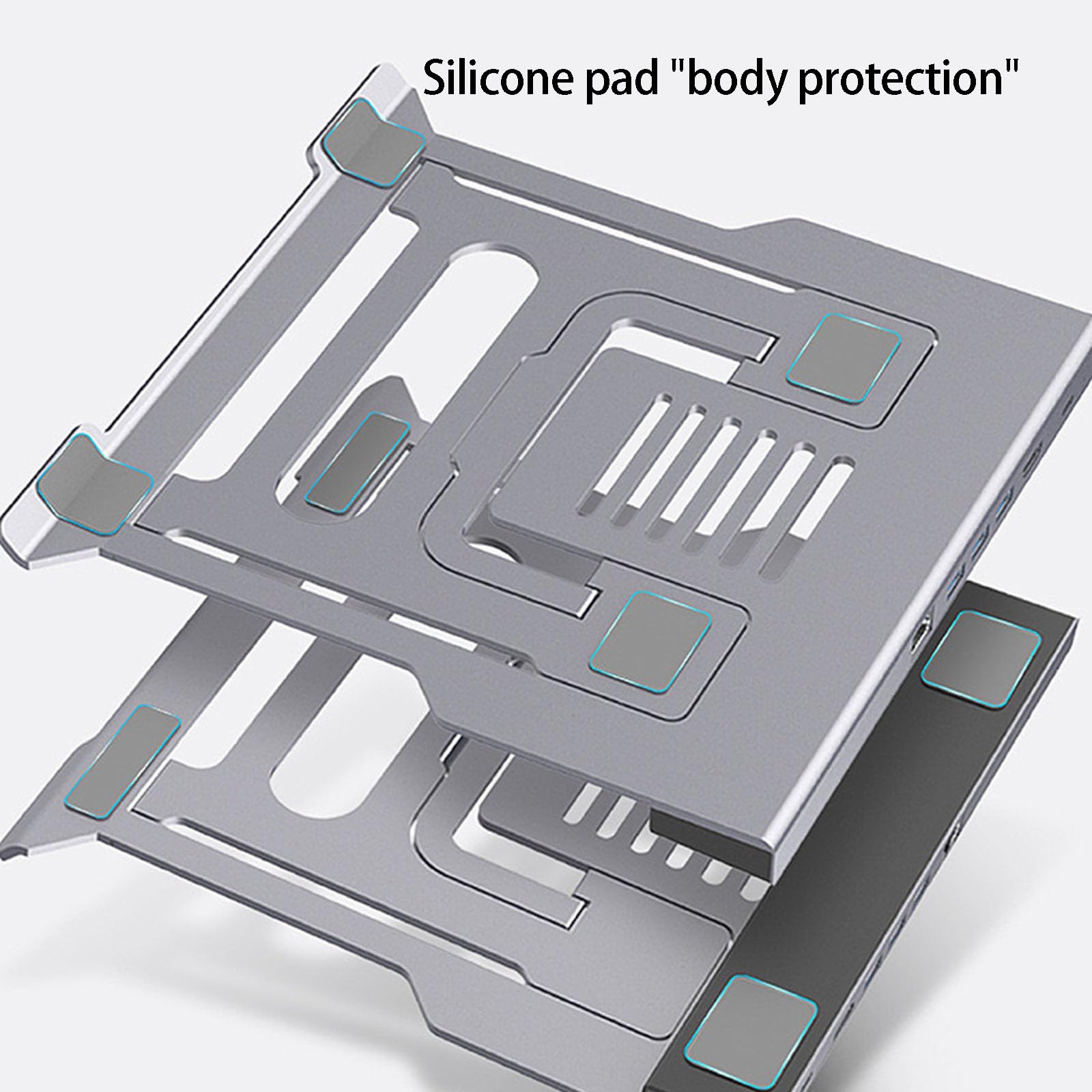 Soporte ergonómico para portátil con estaciones de acoplamiento integradas y 6 ajustes de altura para un cómodo soporte de aluminio plegable con puertos USB Ethernet HDTV para uso
