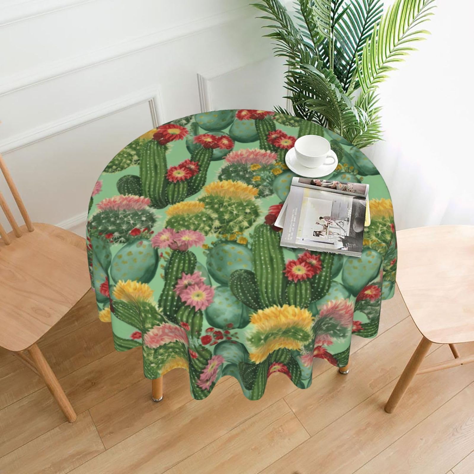 YYHWHJDE Cactus Floral Bloom Prints Round Decorative Tablecloth 60in – Elevate Your Dining Space with this Elegant Throw for Everyday Charm & Special Occasions