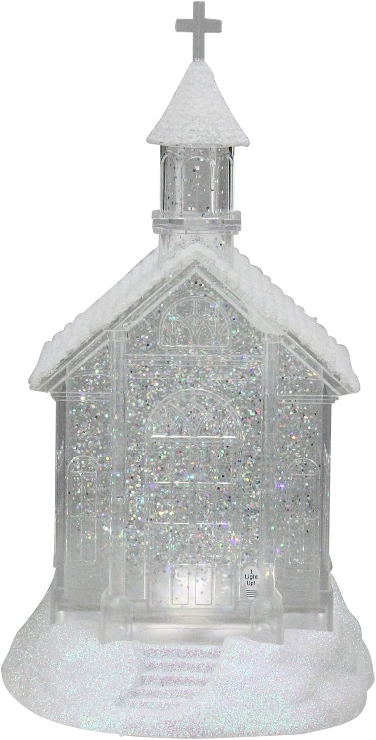 Midwest Gloves 10.75" LED Lighted Swirling Glitter Church Christmas Snow Globe Glitterdome