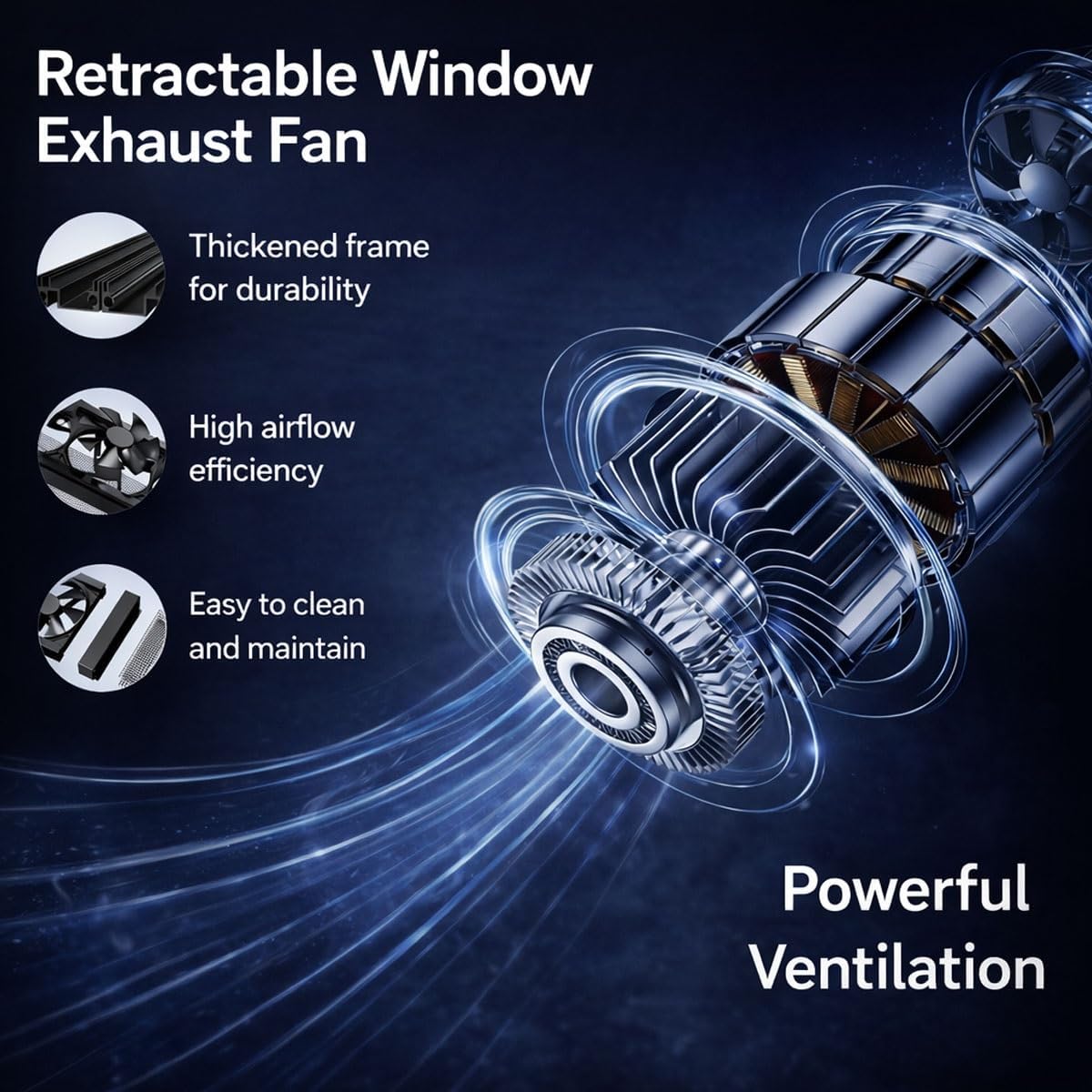 Vertical Window Fan for Sliding Windows, Reversible Airflow Extractor, Brushless Quiet Motor Stepless Speed, Retractable Punch-Free Install for Smoky Space Bedroom(Black,25.6-27.6in)