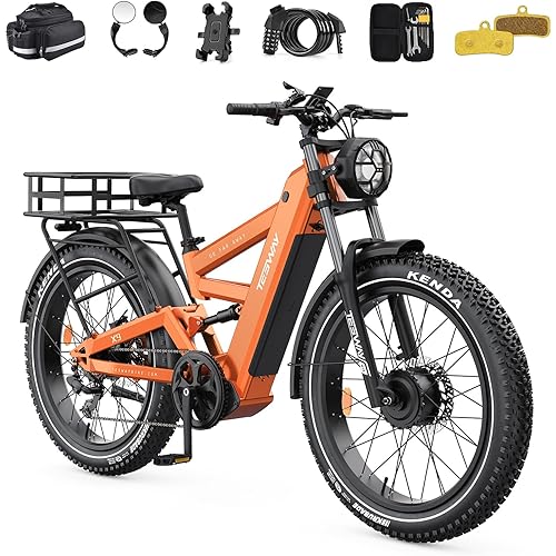 TESWAY X9 Ultra Dual Motor Ebike, 26" Fat Tire Full Suspension AWD Electric Bike for Adults, 4000W 43MPH 240NM, 60V 30Ah(Camo)/25Ah(Other) 120 Miles Long Rang