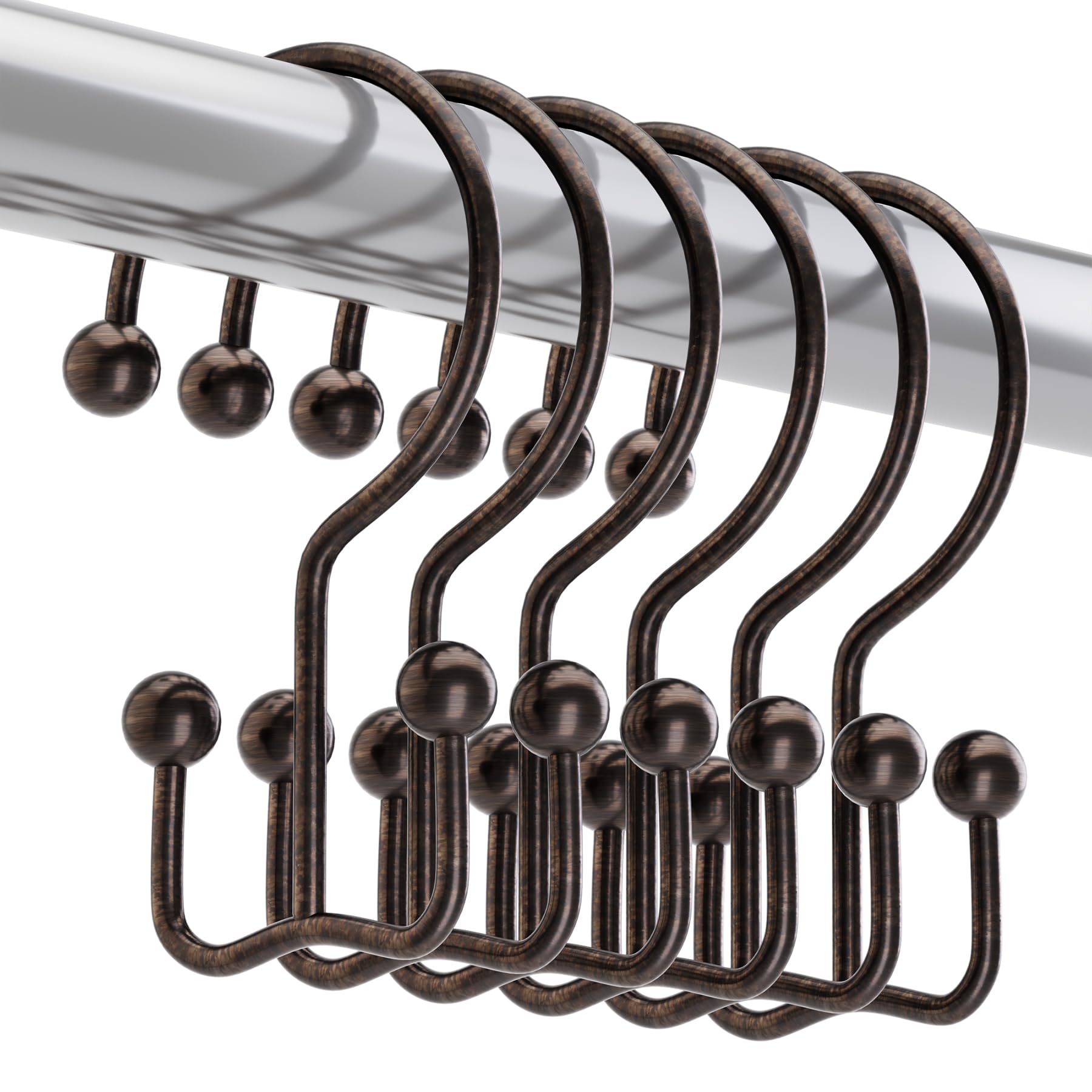 Titanker Shower Curtain Hooks Rings, Rust Resistant Metal Minimalist Simple Double Glide Shower Hooks Rings for Bathroom Shower Rods Curtains, Set of 12 Hooks - Bronze