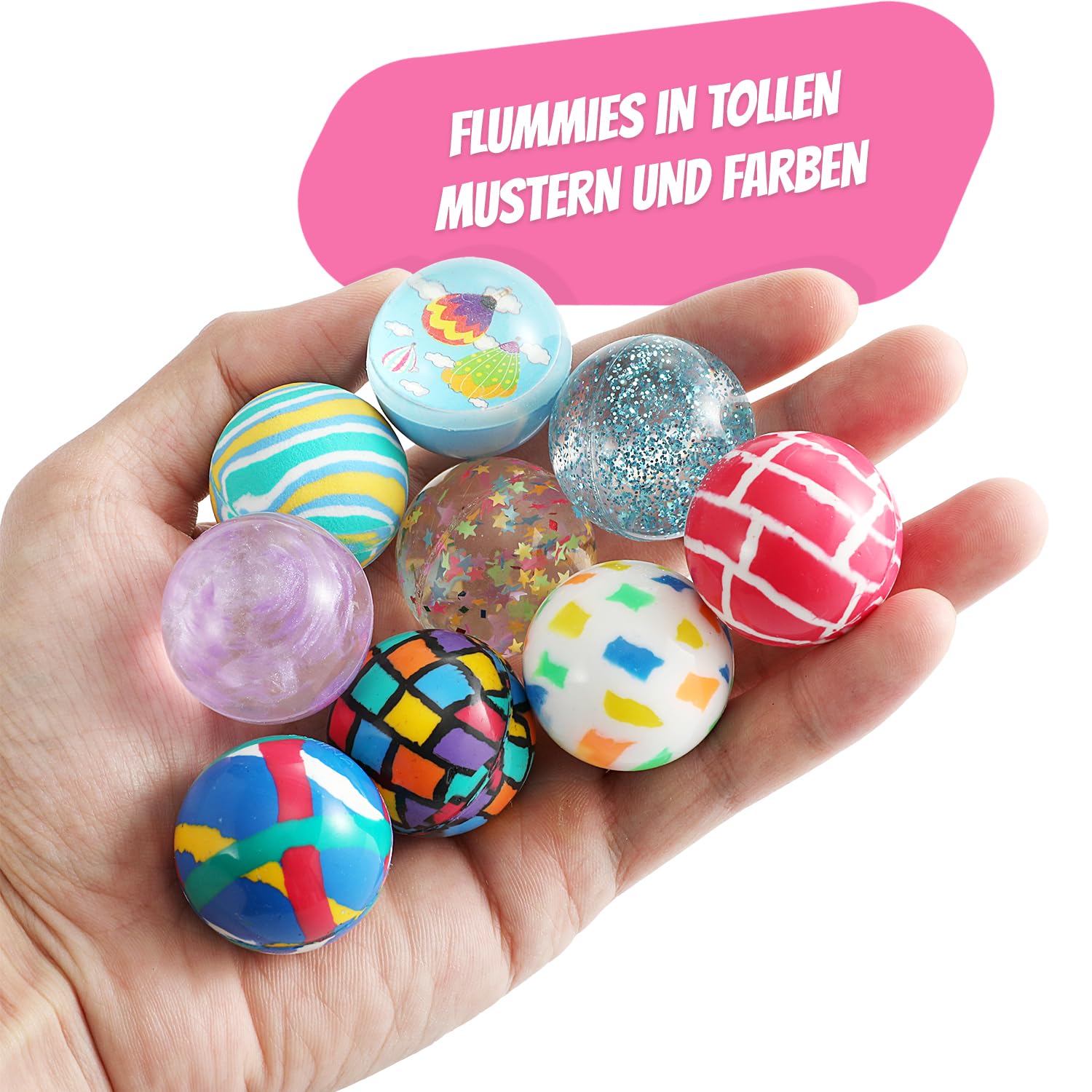 Kleintober Zestaw premium Flummi I z pomysłami na gry, duża 35 mm, upominek na urodziny dziecka, piłka Jump Ball I Flummies dla dzieci I Springball I urodziny dziecka prezent dla gości