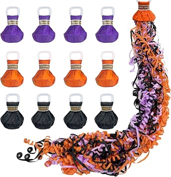 12 Pack Halloween Hand Throw Streamers Poppers, No Mess Confetti Poppers, Safe Paper Crackers Magic Party Poppers for Birthday Festival Celebrations Home School -3 Color Mix