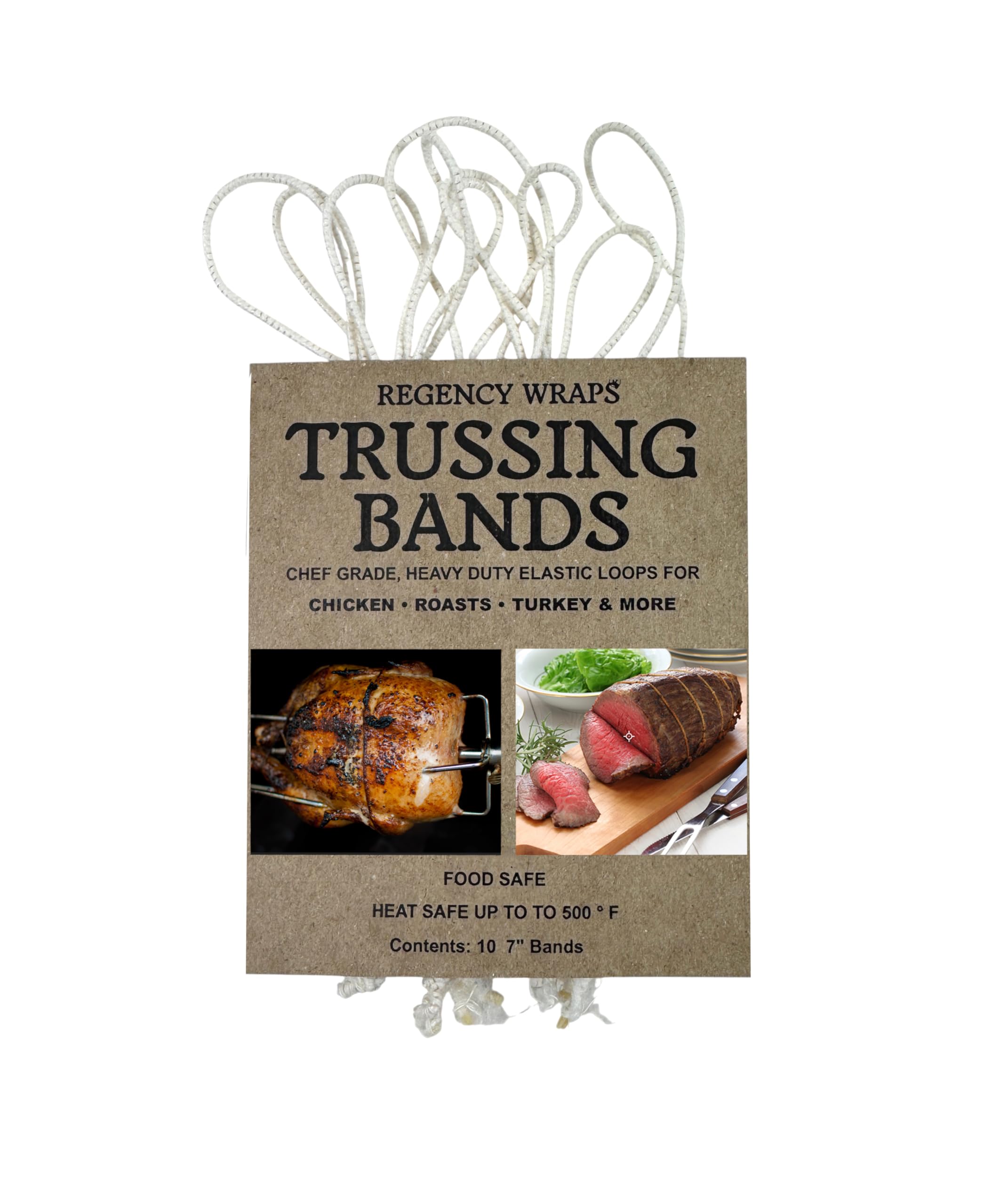 Regency Wraps Trussing Bands, 7" Cotton Elastic Poultry Loops, Pack of 10, Oven and Food Safe for Making Rotisserie Chicken, Roasting Turkey, Forming Roasts