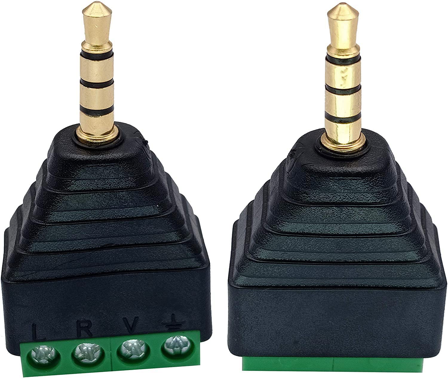 SHANFEILU 3.5mm 4 Pole Stereo TRRS Audio Video Male to 4 Screw Terminal Female Double Track Headphone AUX Balun Solderless Connector Converter Adapter 2-Pack