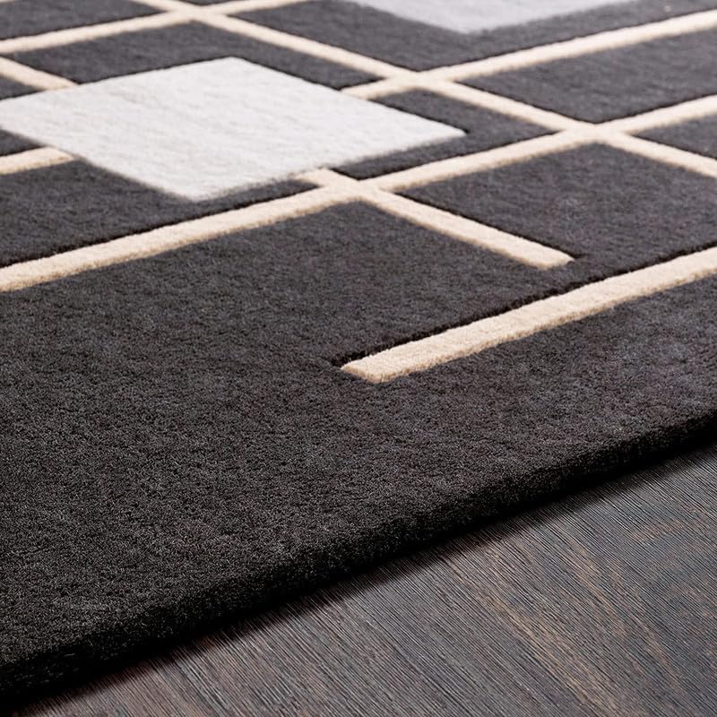 Hand-Tufted Premium Wool Geometric Grid Pattern Plush Soft & Durable Modern Area Rug for Living Room, Bedroom, Dining Room & Entryway 9 x 9 Ft (Square) Brown