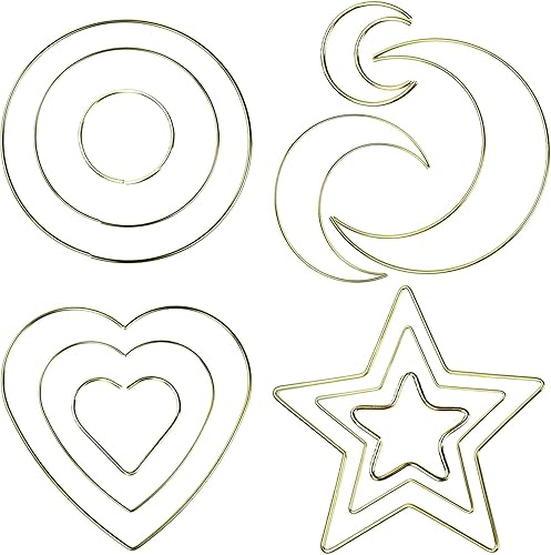 12 anillos de metal para atrapasueños, luna, estrella, corazón, círculo dorado para decoración de coronas de boda, manualidades para colgar en la