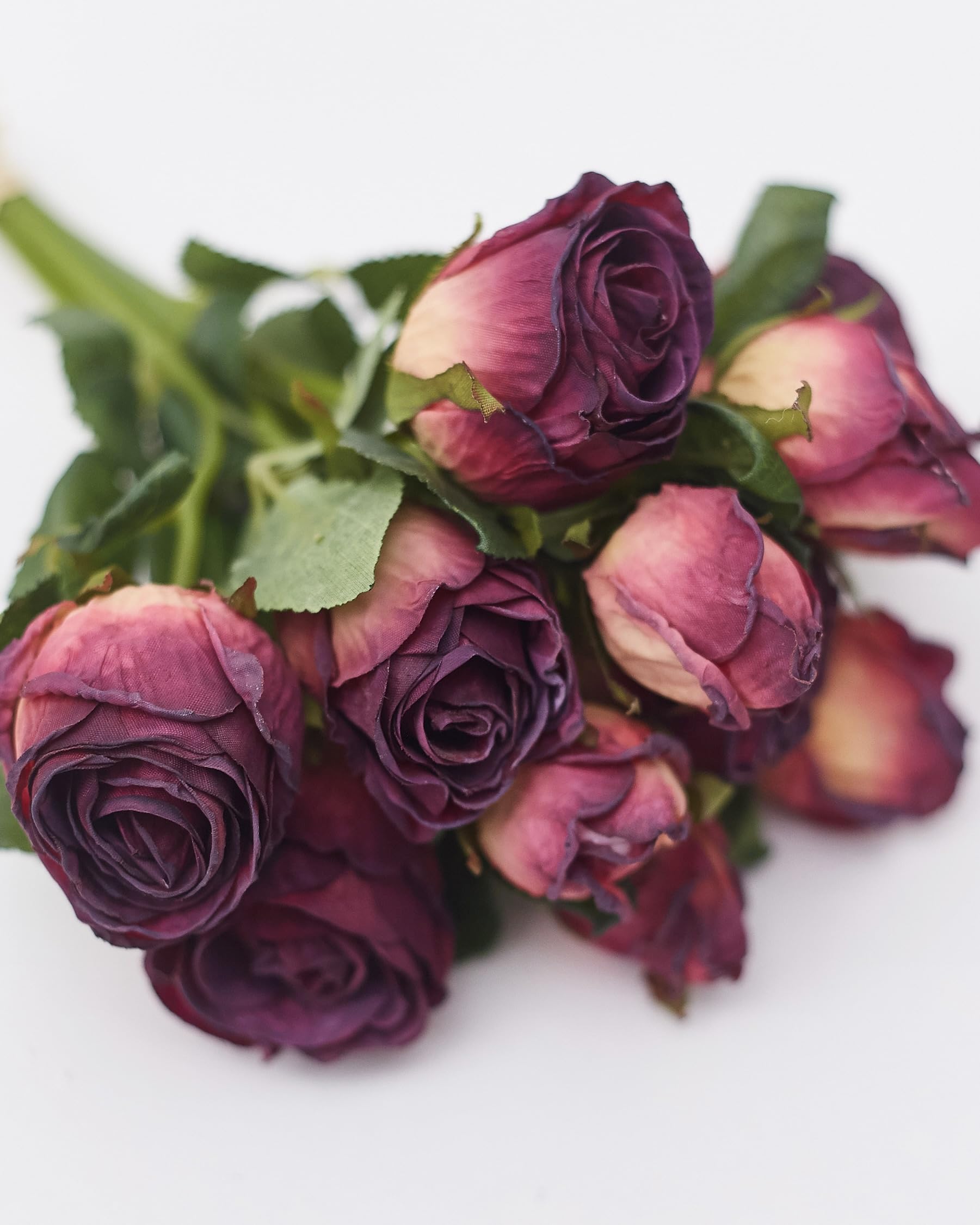 The Baked Studio Mulberry With Tea Rose – 'Dried Touch 12-Piece Small Rose And Tea Rose Stem Bouquet' Artificial Dried Flowers For Cake Decorating, Home Décor, Vase, Weddings, Bridesmaid Bouquets (Mulberry)