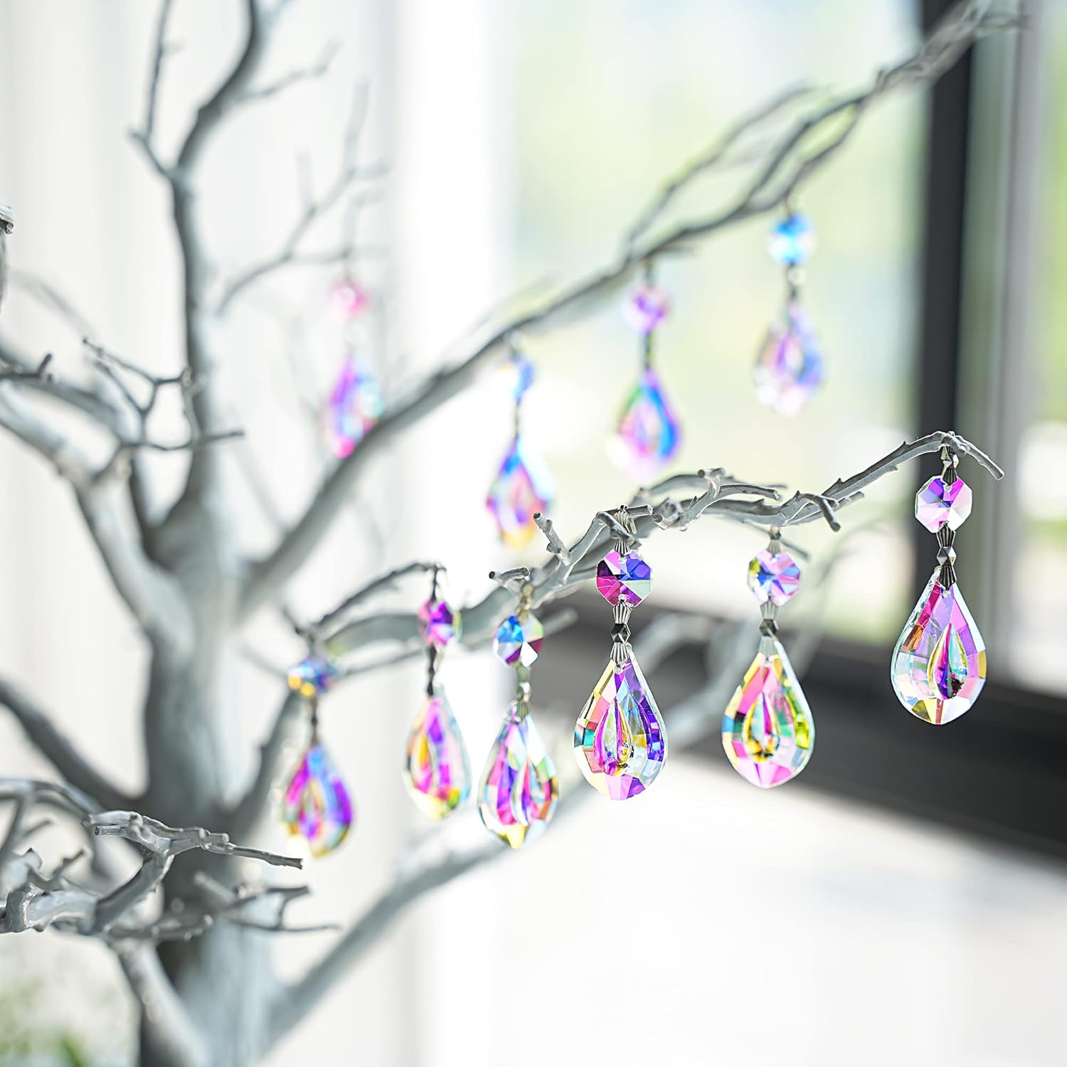 H&D Colorful Lamp Prisms Parts 38mm Loquat Shape with Octagon Bead Chandelier Glass Crystals Hanging Drops Christmas Pendants (Color-10pcs)