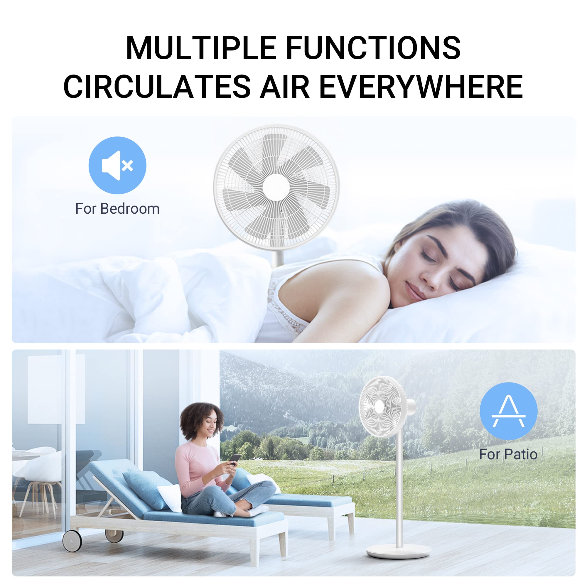 Smartmi Outdoor Pedestal Fan 2S, Standing Fans for Bedroom, Cordless