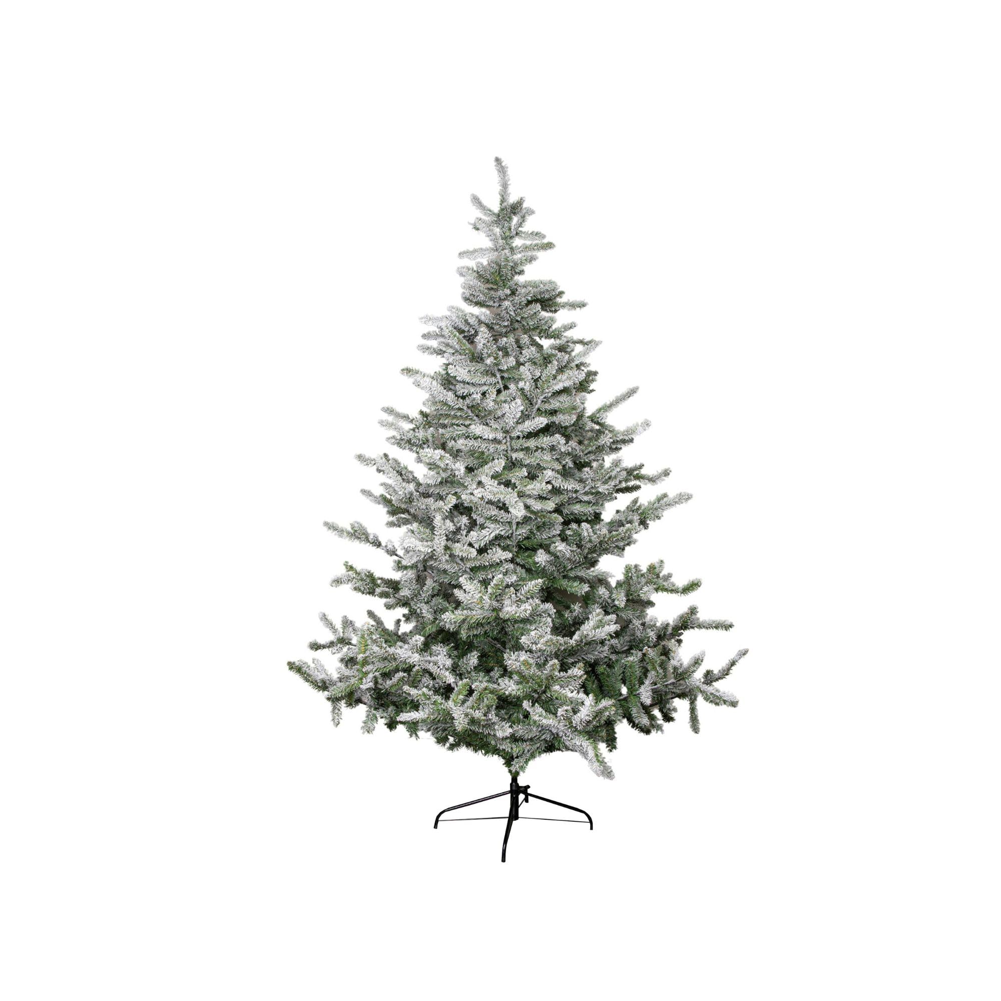 Samuel Alexander 7ft Snowy Liberty Spruce Christmas Tree - 2.1m Green White PVC Hinged Branches Metal Stand - 1036 Tips