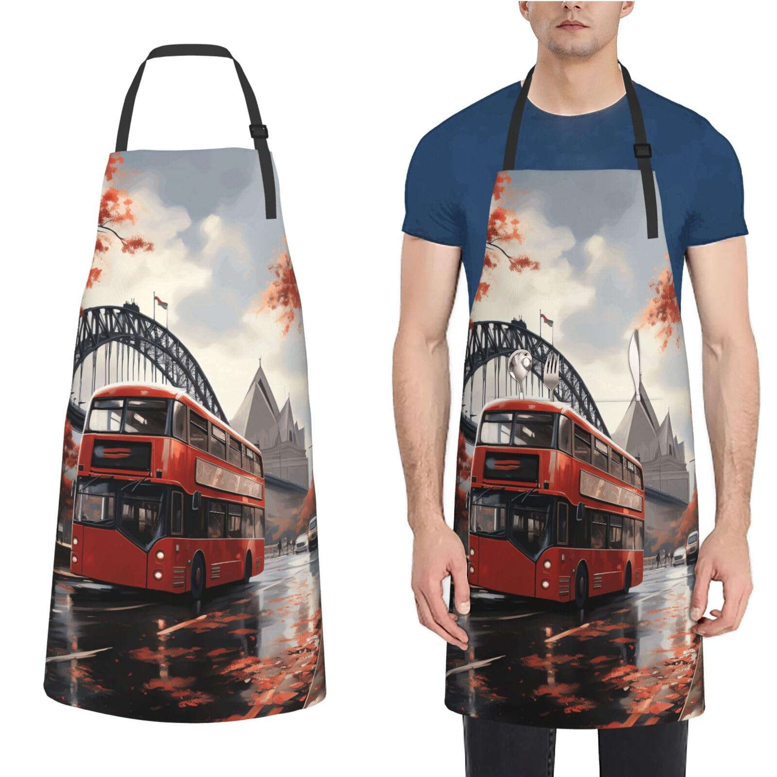 Mxpelghmad Unisex Decker Bus Aprons For Kitchen Waterproof Apron With Pockets Apron Adjustable Neck Strap Chef Aprons
