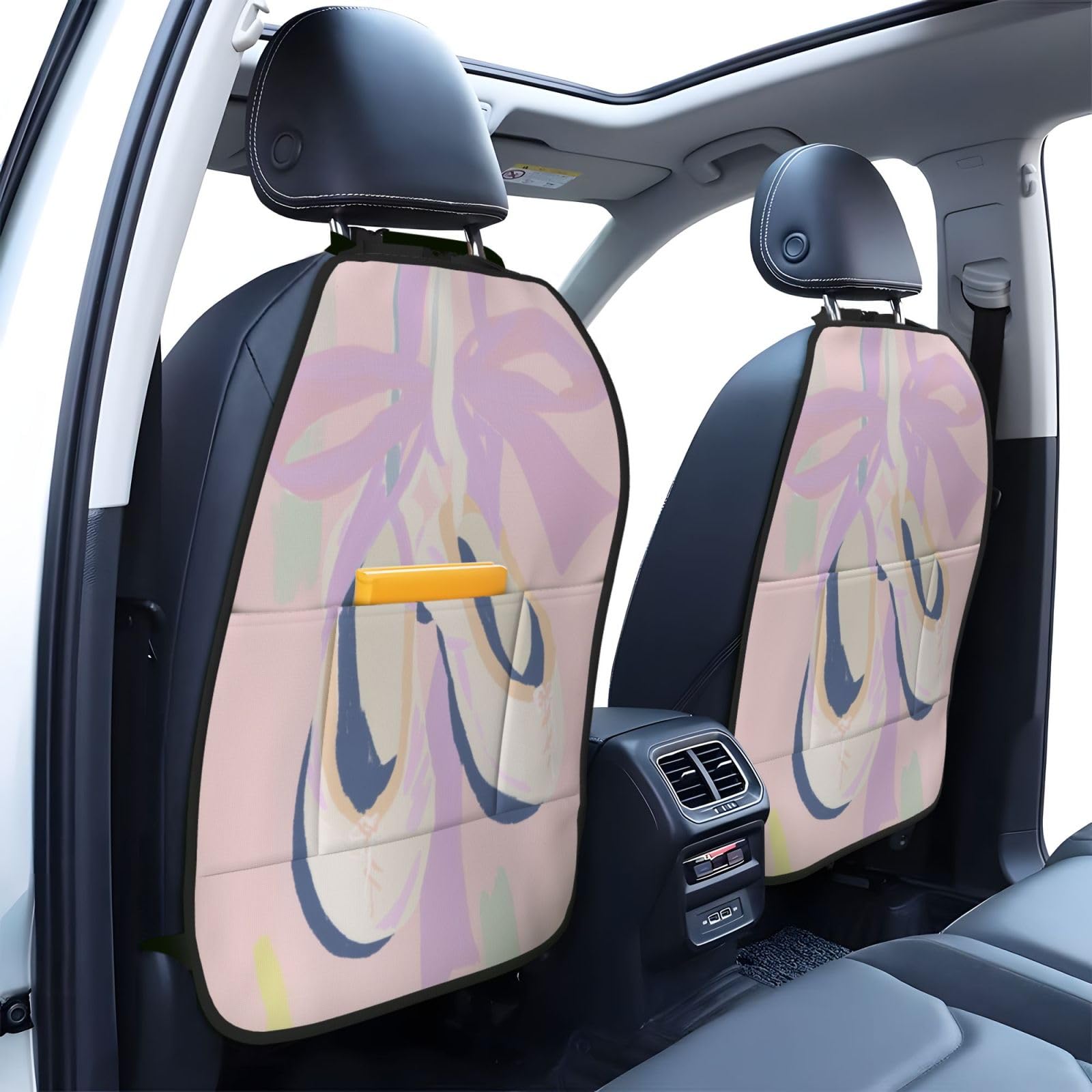 Pair of Ballet Pointe Shoes Car Seat Back Kick Protectors,2 Pack Kick Mats with Storage Pockets for Vehicles to Protect from Dirt Mud Scratches