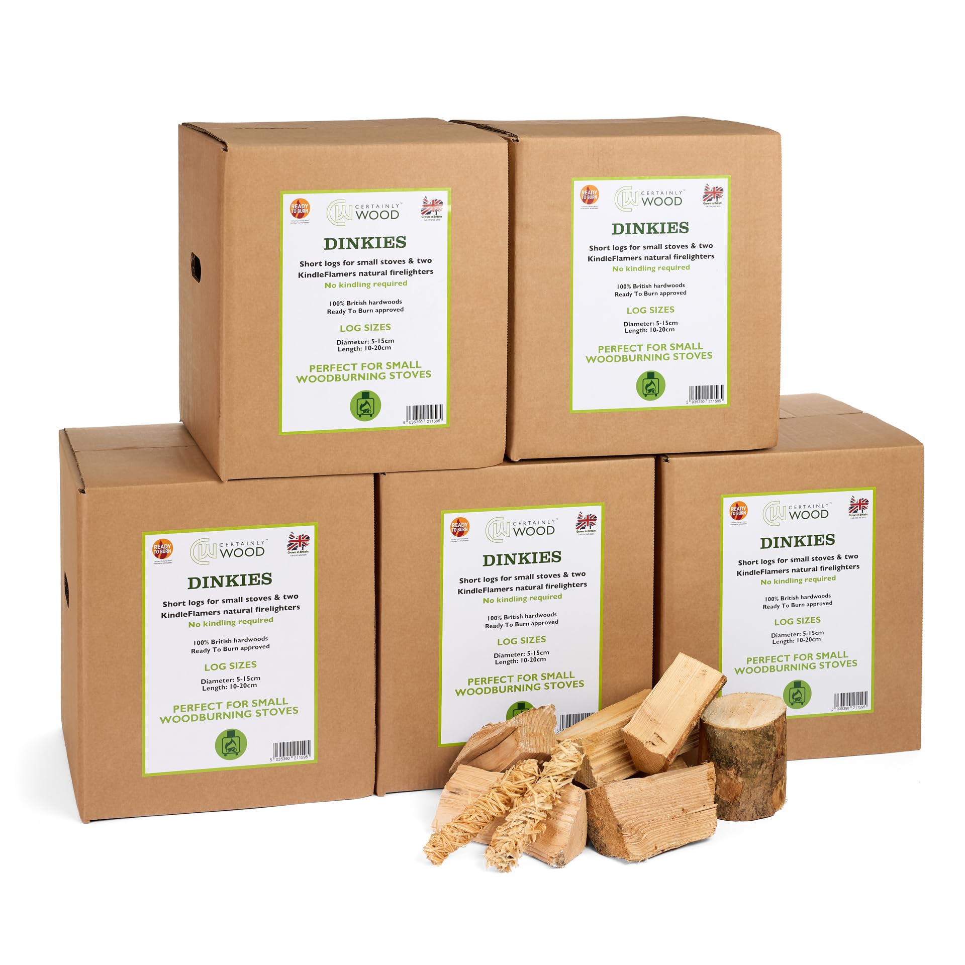 Certainly Wood Dinkies Kiln Dried Firewood Logs with KindleFlamers – Short Logs for Small Stoves, Fire Pits & Pizza Ovens (5 boxes)