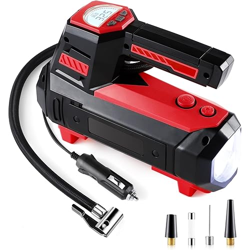 LivTee Tire Inflator Portable Air Compressor for Car Tires - Car Accessories, 12V DC Air Pump with Digital Tire Pressure Gauge, Max 150PSI with Emergency LED Lights for Car, Camper, RV, Truck