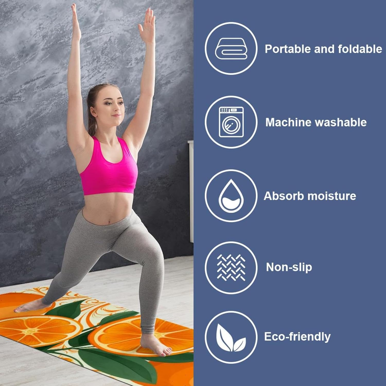 Yoga Towel, Orange Pattern Non Slip Sweat Absorbent Hot Yoga Mat Towel for Hot Yoga, Pilates and Fitness - 72.8" x 26.8"