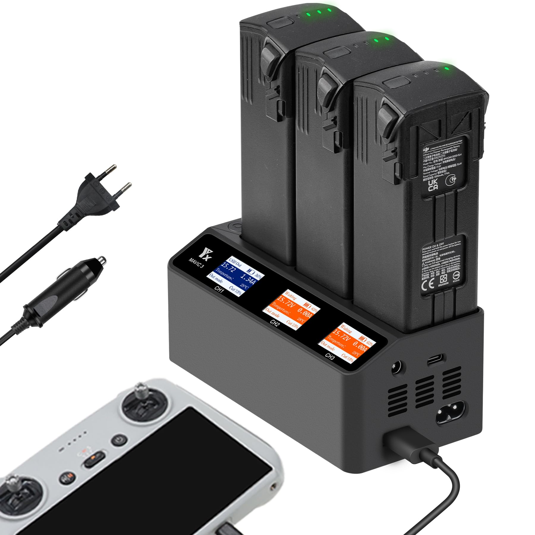 230W LCD Akku Ladegerät für DJI Mavic 3 Pro Classic Cine Enterprise Drohne,Lädt 3 Batterie,Parallel Kfz Akkuladestation,Rapid Multi ladestation Hub Zubehör