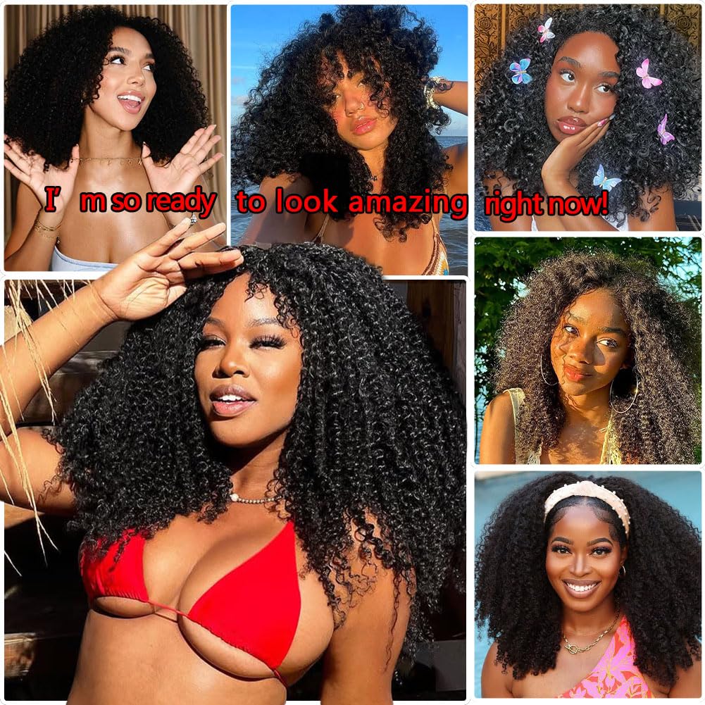 Kinky Curly 200 Density Human Hair Half Wig Drawstring Glueless Beginner Amazon.com : QUANDIAN Kinky Curly Half Wig Human Hair 200  main image 3