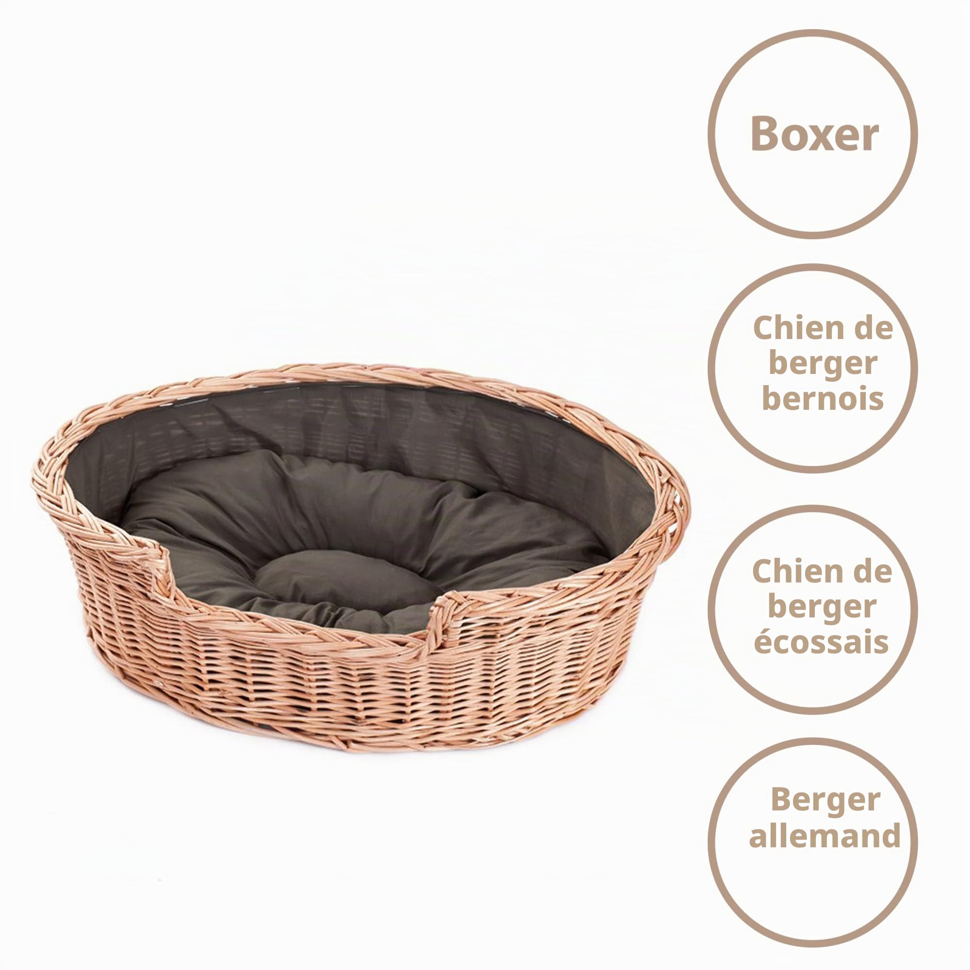 e-wicker24 Corbeille,Panier,Niche,Coussin Ovale pour Chien, doublée avec Coussin Maron (L)