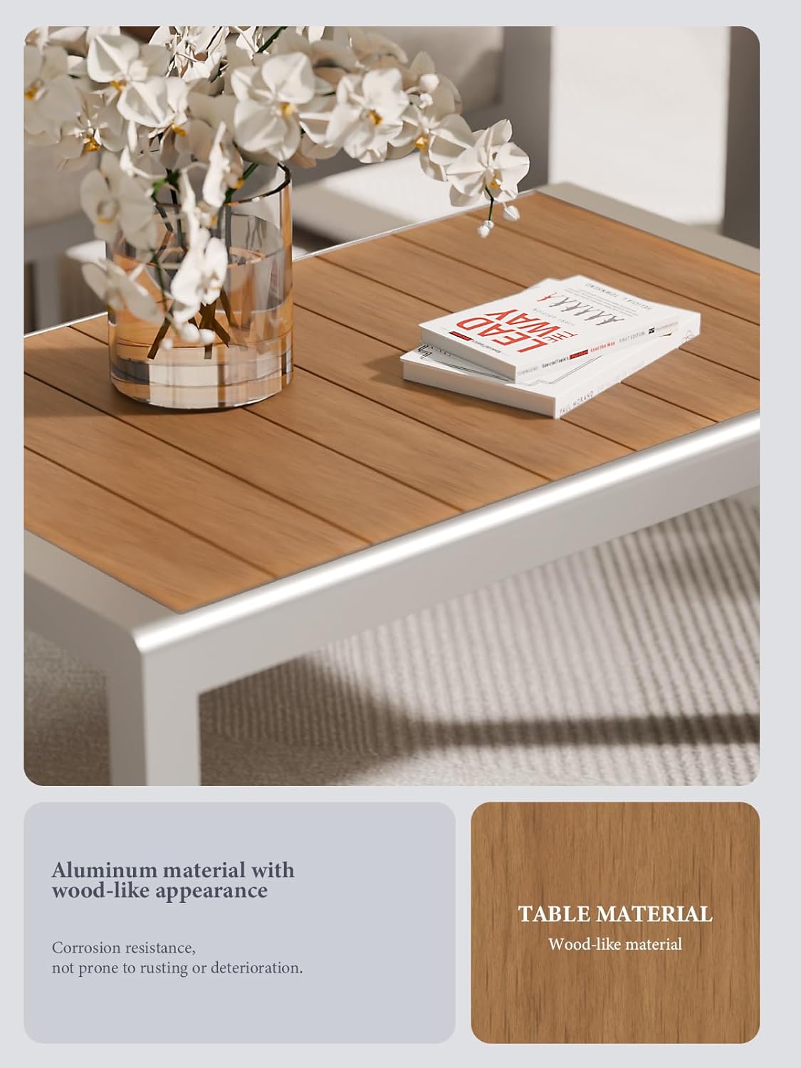 ZANDOR Aluminum Outdoor Patio Furniture - Outdoor Coffee Table, All-Weather Metal Modern Outside Furniture, Rectangle Patio Coffee Table, Garden/Backyard/Porch, Silver