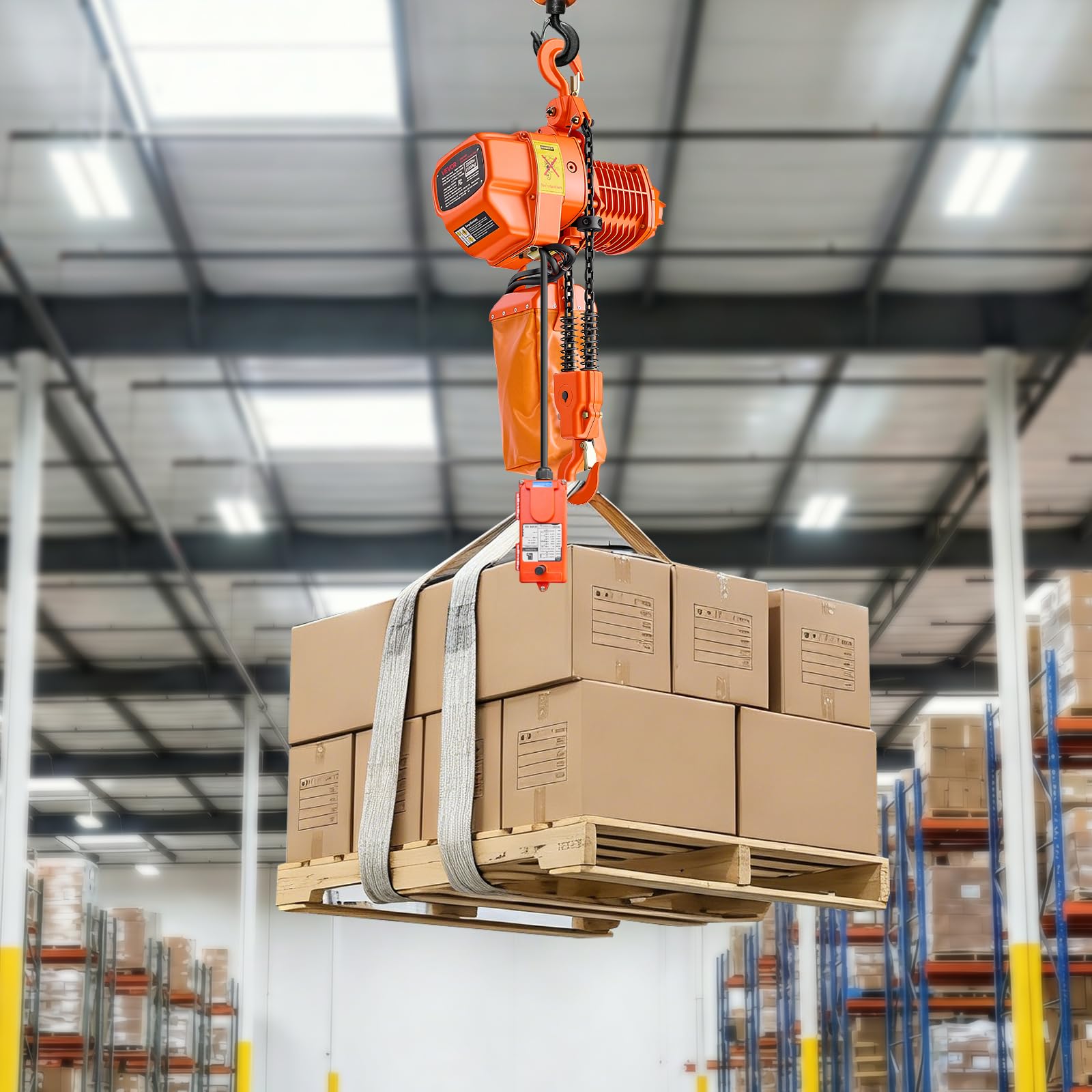 VEVOR Elektrischer Kettenzug 1000 kg 6 m Hubhöhe 3-Phasen-Brückenkran G80-Doppelkette Funk- & Kabelfernbedienung