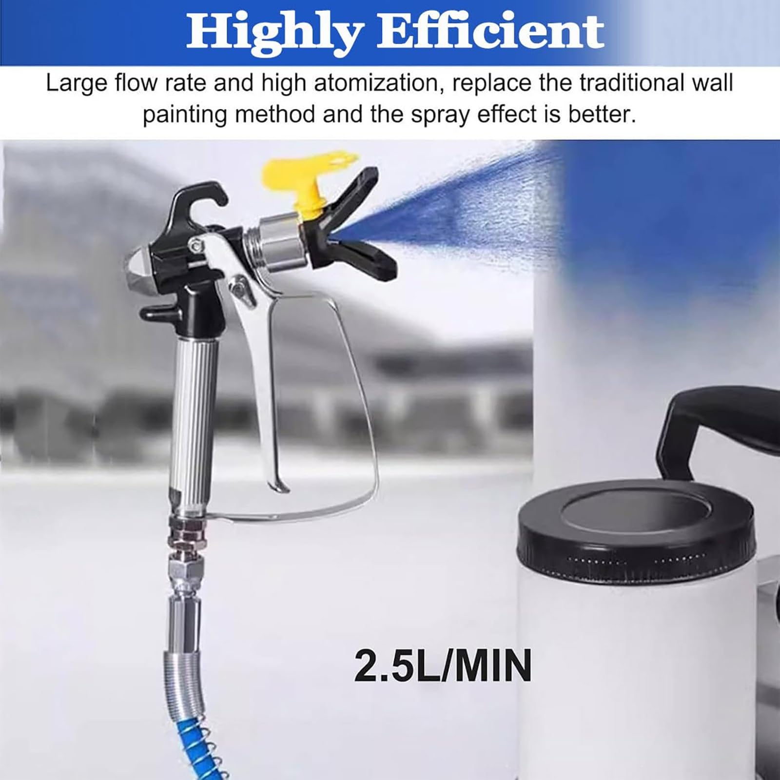 Przenośny bezpowietrzny opryskiwacz do farby 1600 W, pistolet natryskowy do ściany, opryskiwacz do farby 2,5 l/min, ze zbiornikiem 2 l i wężem wysokociśnieniowym, oszczędność kosztów