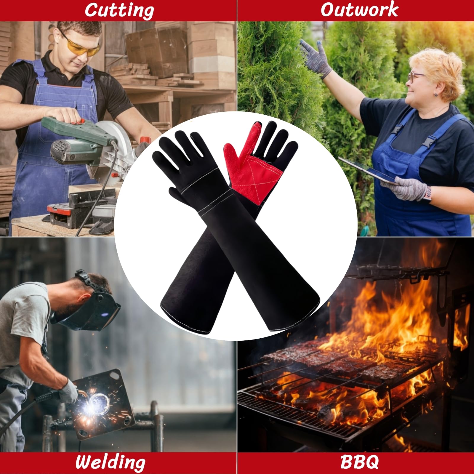 BLIRITEL Gants de soudeur à manches longues résistants à la chaleur en cuir résistant au feu pour Mig, Tig, Stick, forge, barbecue, cheminée, gants résistants aux morsures - Cadeaux pour hommes, papa