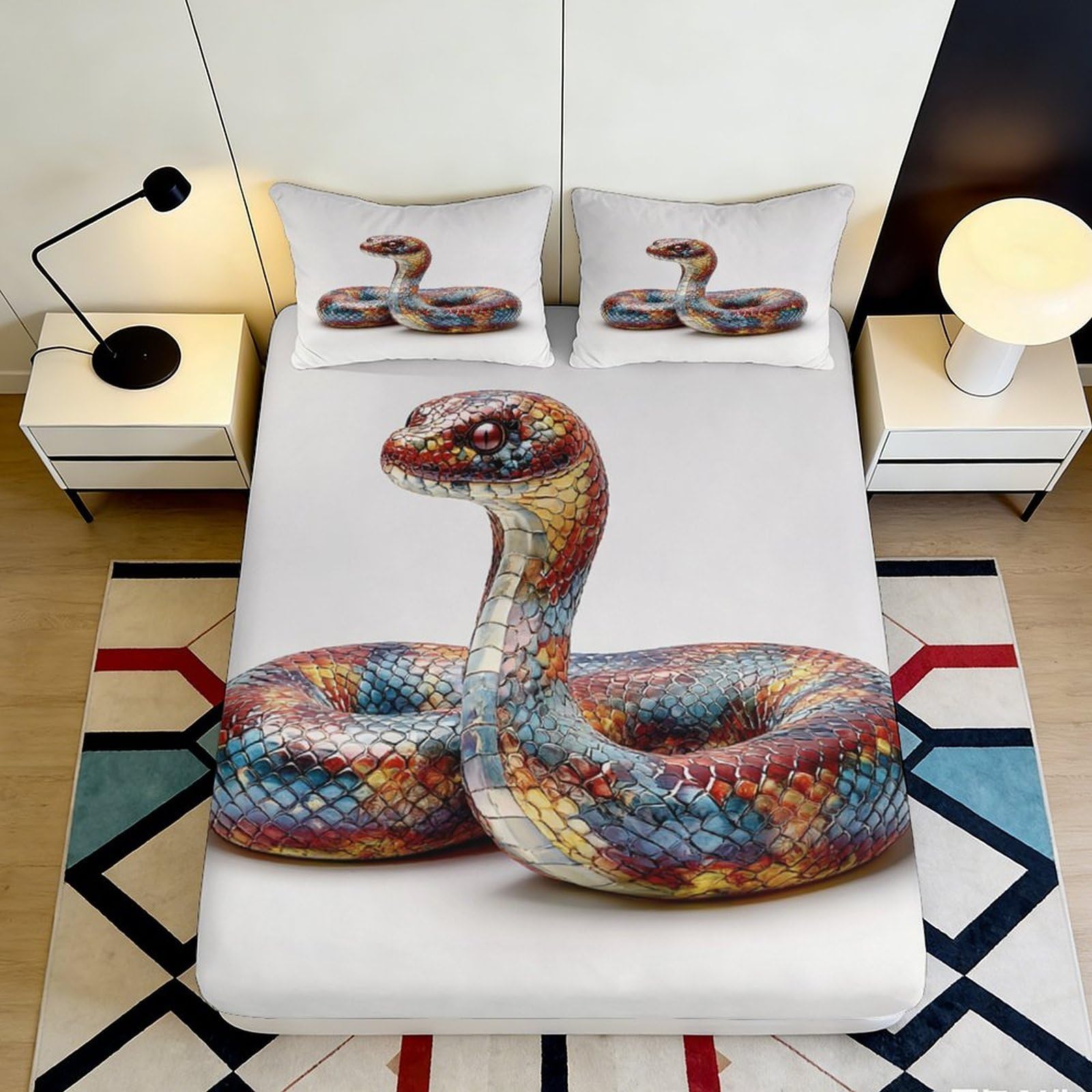 Dhbaneiok Style-2 3D Printed Colorful Snake Fitted Sheet Microfiber Non Slip Artistic Serpent Bed Cover For Bedroom Dorm Mattress Protection 90X200x25cm