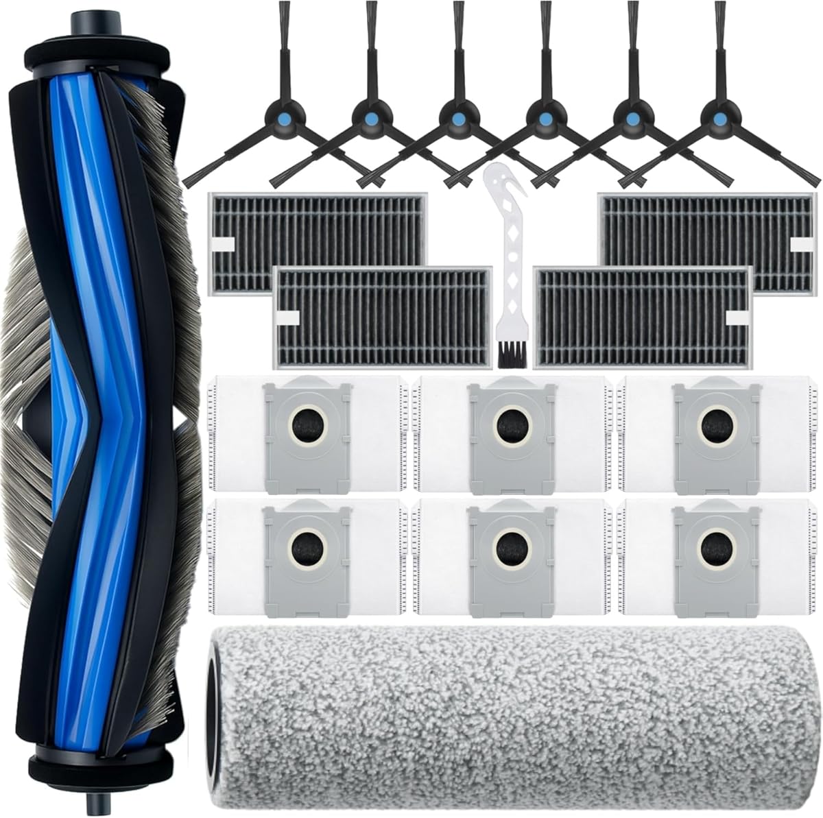 19Pcs Compatible with Ecovacs Deebot X8 Pro Omni,Yeedi S14 Plus Vacuum Cleaner Accessories Kit,1 Rubber Main Brush 1 Mop Roller 6 Side Brush 4 Hepa Filters 6 Vacuum Bags