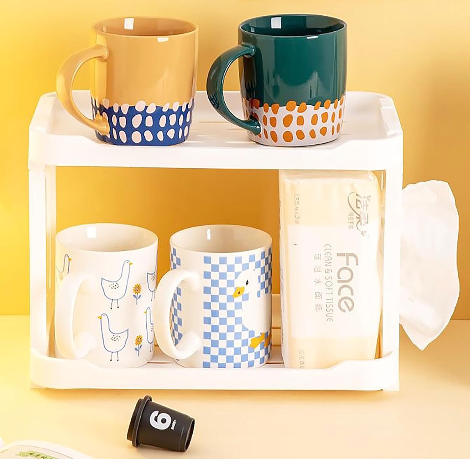 Kitchen and Bedroom Storage Rack, 11 Inch x 7.8 Inch x 6 Inch White 2 Layers Glass Shelf Place Cups, Tissue, Seasoning and Other Items (1 Pack)