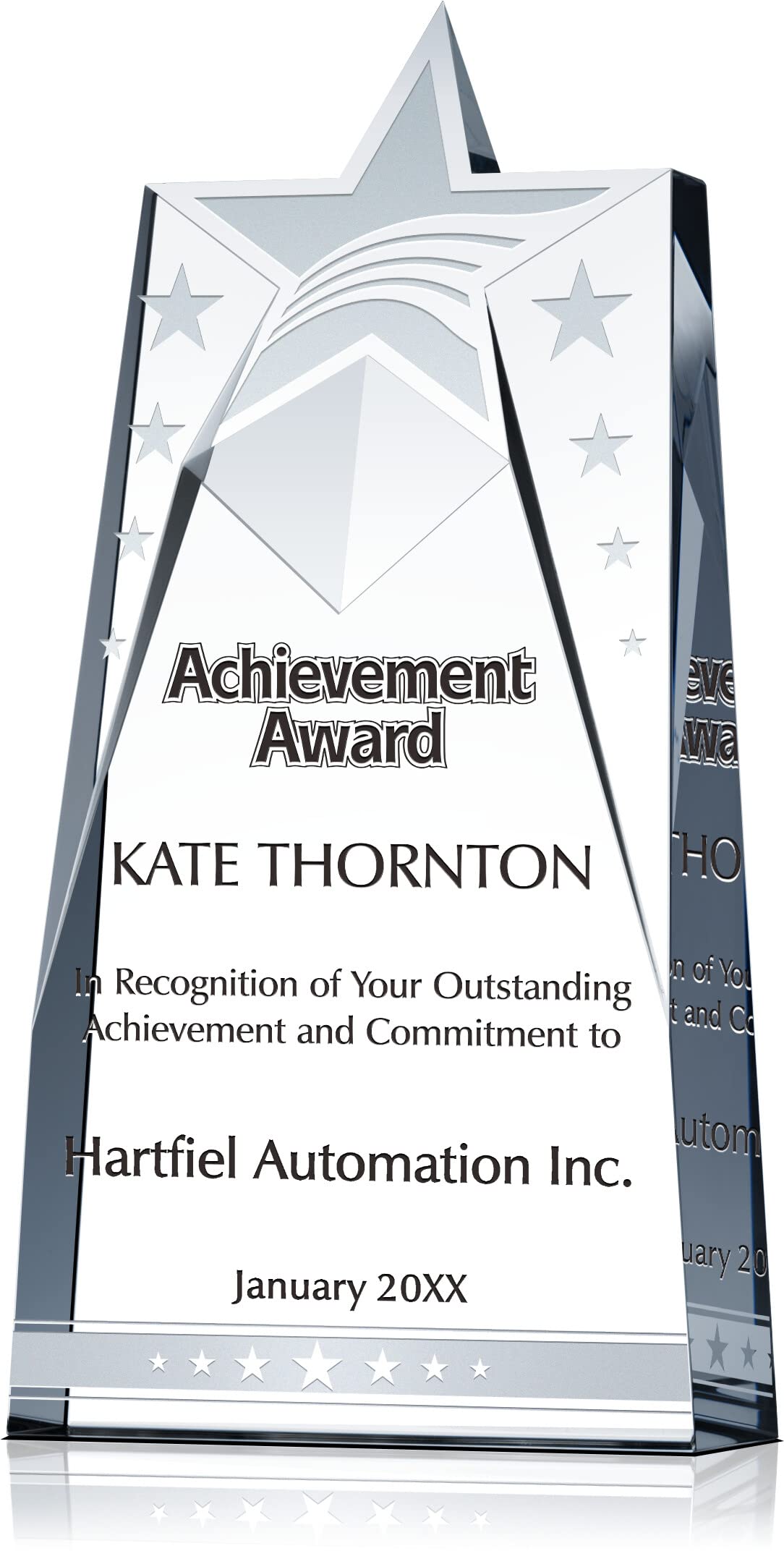 Custom Engrave Crystal Star Employee Recognition Award Plaque, Personalized with Recipient and Company Name, Unique Crystal Corporate Achievement Award Trophy (M - 9")