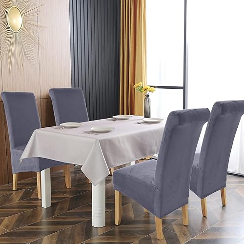 Miniatura 9 de MIFXIN Juego de 6 fundas para sillas de comedor grandes, de terciopelo de gamuza elástica, tamaño XL, fundas de elastano suaves y lavables para