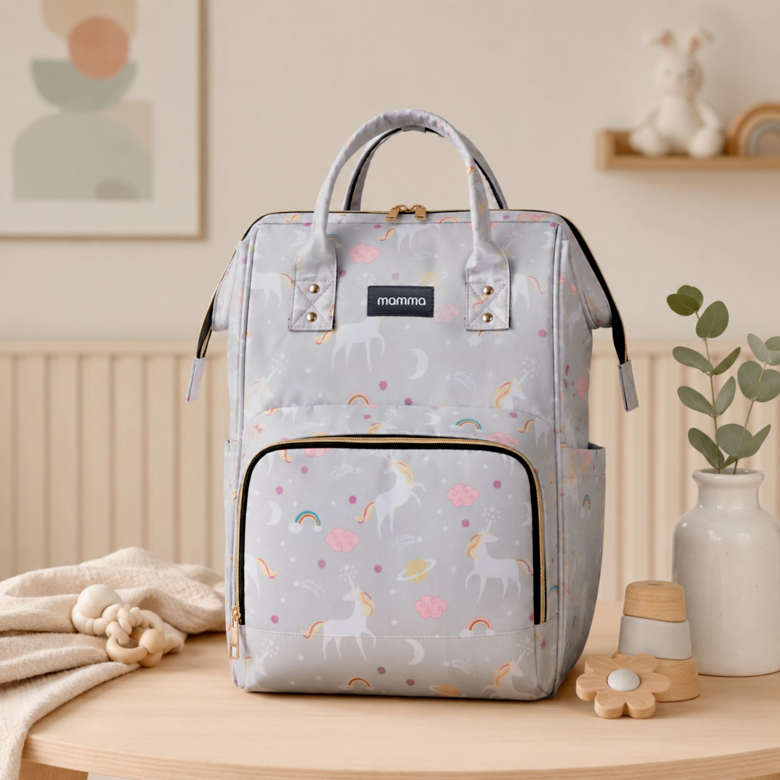 MAMMA Diaper Bag for Mothers for Travel, Baby Bag for Mother Travel, Hospital Bag for Delivery Women, Baby Diaper Bag for Mom, 12 Pockets Diaper Bags for Mothers with 9 Months Warranty