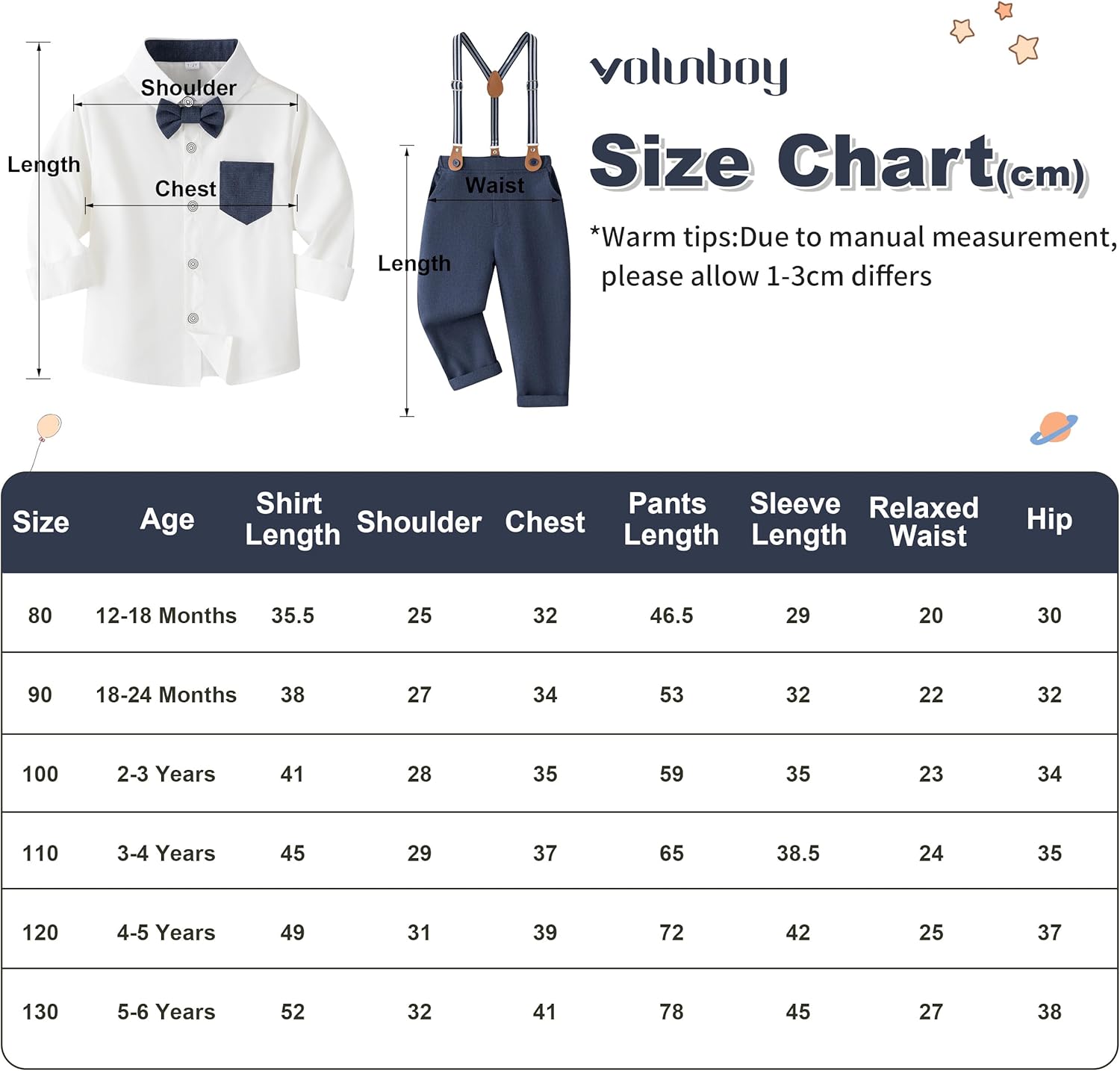 Volunboy Boys Clothes Set Toddler Kids Gentlemen Suit Long Sleeve Bow Tie Shirts Suspenders Pants Outfits - Image 7