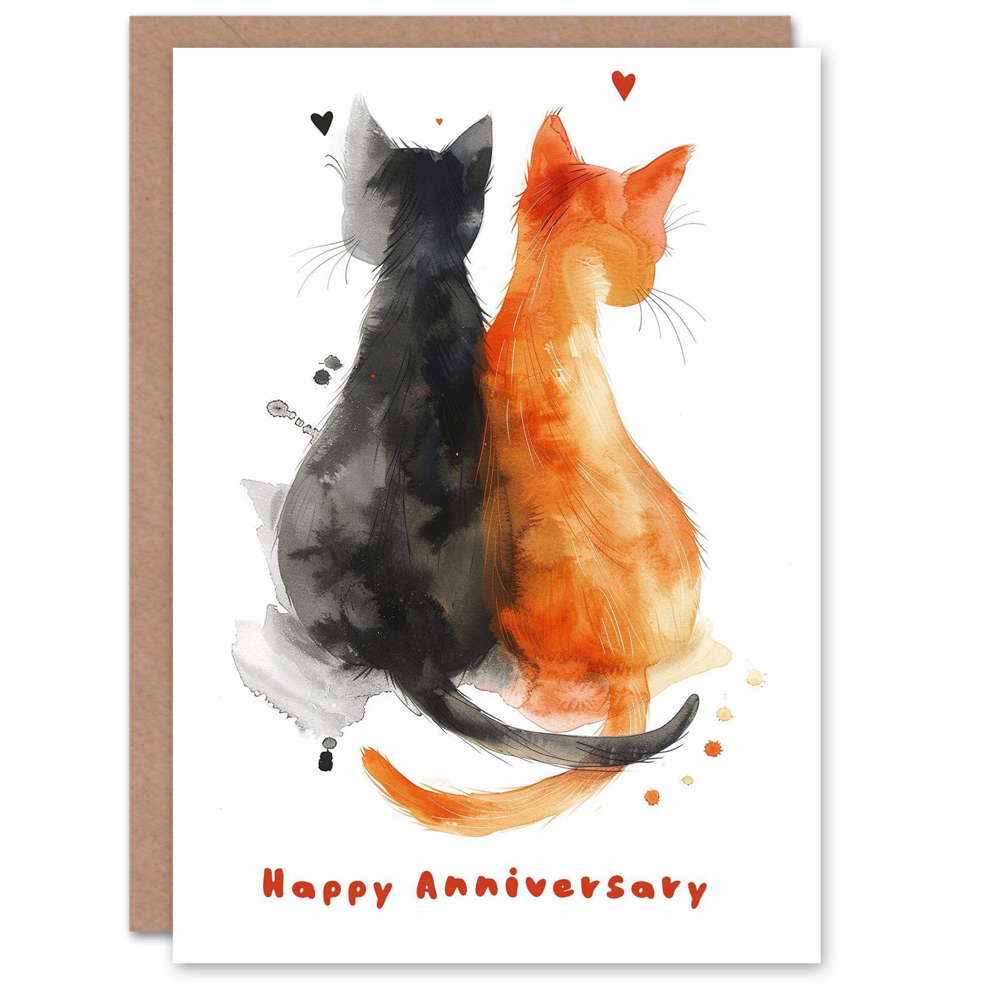 Artery8 Anniversary Card Orange Tabby Black Cat Lover Sweet Love For Him or Her Partner Greeting Card