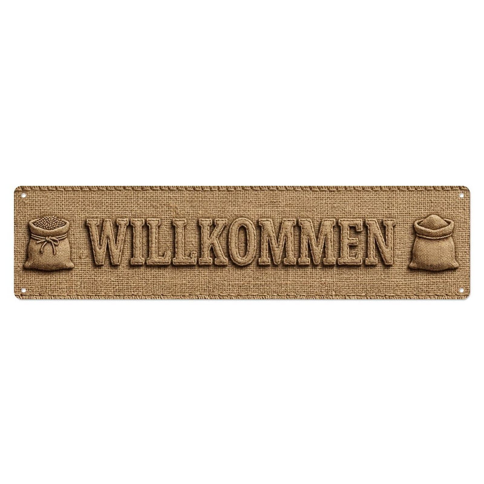Hessian Jute Sack Texture Welcome Metal Tin Sign