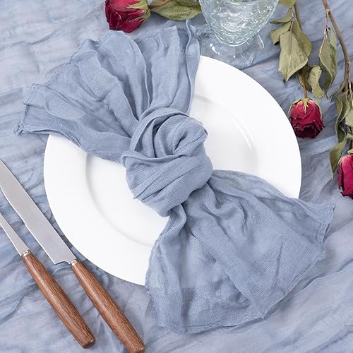 Miniatura 3 de Socomi Juego de 10 servilletas de estopilla de 21 x 21 pulgadas, servilletas de lino rústico para boda, fiesta, baby shower, color azul polvoriento